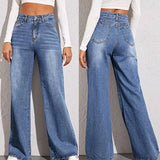 Nukty Blue Jeans for Women Wide Leg Pants Straight Long Pant Denim Trousers High Waist Y2k Loose Elegant Trouser Autumn Spring