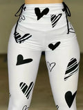 Nukty Daily Women Fashion Tights Pants Summer New Casual Heart Drawstring Printed Yoga Exercise Hip Lifting Leggings Women's Versatile