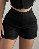 Nukty New Fashion 2024 Summer Casual Sexy Elegant Hollow Out Buttoned Vest Top & Shorts Set Womens Two Piece Sets Outfit