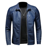 Nukty Spring New Men Solid Color Fashion Long Sleeve Faux Leather Coats Male Stand Collar Leather Jacket