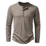 Nukty Men's Cotton Button Henley neck Shirt Long Sleeve Casual Button Solid color Fashion T-Shirts