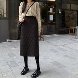 Nukty Black Quilted Skirt Winter Women Pull-on Long Padded Skirt  with Pocket Classic Warm Outfit