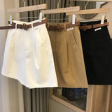 Nukty New Wide Leg Shorts for Women Summer Thin Cotton A Line Short Pants Office Lady Classic Loose Casual Zipper Women‘s Shorts