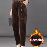 Nukty warm winter outfits New Thin&Thick Fleece Autumn/Winter Women's Pants Corduroy Elegant Chic Haren Pants Solid All-Match Office Lady Casual Trousers