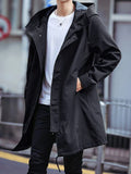 Nukty Spring Autumn Long Trench Coat Men Fashion Hooded Windbreaker Black Overcoat Casual Jackets