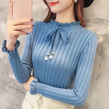 Nukty Women Autumn Winter Solid Color Slim Long-Sleeved High Collar Slim Bottom Knit Sweater