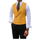 Nukty Men Vest Brown Solid Peaked Lapel Double Breasted Sleeveless Jacket Wedding Banquet Business Casual Slim Waistcoat