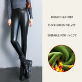 Nukty Autumn Winter Velvet Thick Warm Leather Pants Women Elastic PU High Waist Leggings Black Casual Slimming Fleece Trousers