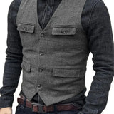 Nukty Suit Vest Brown Burgundy Herringbone Wool Tweed Vintage Steampunk Waistcoat Formal Business Vests for Men Wedding