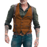 Nukty Herringbone Men's Vests Men Brown Waistcoat Vest Man Steampunk Jacket Striped Tweed V-neck Slim Fit Gilet Wedding Clothing