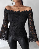 Nukty Women's Elegant Off Shoulder Lace Skinny Top Urban Style Temperament Commuting Female Casual Clothing New Fashion Women T-Shirt