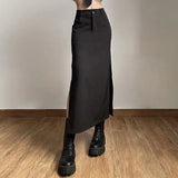 Nukty Goth Dark Elegant Mall Gothic Trumpet Women Midi Skirts Grunge High Waist Split Sexy Club Long Skirt Slim Party Streetwear