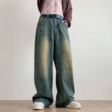 Nukty Distressed Vintage Blue Jeans Pants Men Wide-leg Denim Trousers Male Oversize Streetwear Fashion Casual Baggy Straight Jeans