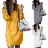 Nukty comfy outfits winter Knee-length Dress Women Loose Dress Long Sleeve Autumn Turtleneck Warm Knitted Sweater Knee-length Dress