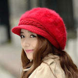 Nukty New Women Beret Hats Fashion Winter Warm Rabbit Fur Knitted Beanie Ladies Female Casual Fleece Berets Cap bonnet hiver femme