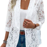 Nukty cute professional outfits Summer White Lace Hollow Out Women's Coat Solid Open Stitch Blazers Outdoor Business Jackets Lightweight Office Ladies Coats