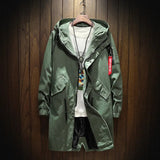 Nukty Long Trench Coat Jacket Men Autumn Spring Black Hip Hop Japanese Coats Streetwear Male Hooded Army Green Casual Jackets