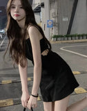 Dresses Women Hotsweet Spaghetti Strap Fashion Hollow Out Chic Summer Casual Streetwear Mini Korean Style Female Black Ulzzang