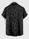 Nukty Satin Shirts for Men Jacquard Rose Printed Silky Short Sleeve Shirt Summer Streetwear Button Blouse Tops
