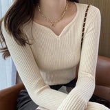 Nukty Women V-Neck Slim Bottoming Sweater Long Sleeve Knit Warm Casual Pullovers Office Sweater For Women Autumn Winter