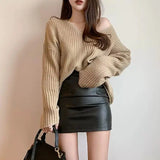 Nukty Black Mini Sexy Skirt Sexy High Waist Package Hip Pencil Skirt Women Korean Fashion Pu Faux Leather Split Zipper Short Skirts