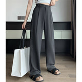 Nukty Summer Women's Casual Pants Wide Leg Pants Elegant Office Lady New Solid Color High Waist Loose Trousers Female