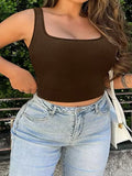 Nukty New Fashion Solid Color Square Neck Ribbed Tank Top Camisole Women Summer Basic Elastic Sleeveless Crop Tops