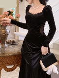 Nukty DRESS TO IMPRESS Gothic Vintage Balck Long Sleeve Dress Women Fashion Velvet Midi Dress Female Korean Slim Even Party Elegant Lady Dresses