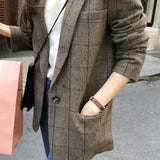 Nukty Women's Plaid Brown Blazer Coat Elegant Female Autumn Business Style Outfits Polyester Spring Jacket Tops Korean Overcoat