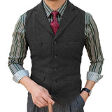 Nukty Men's  Vest Slim Fit Suits Vest Herringbone Tweed Notch Lapel Wool Business Casual Waistcoat Grossmen For Wedding