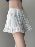 Nukty Casual Slim Solid Lace A-Line Skirt Coquette Style Bow Mid-Waisted Mini Skirts Women Summer Fashion Streetwear Lady