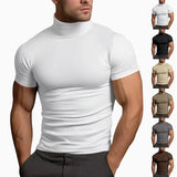 Nukty Summer Fashions Solid Color Short-sleeved Fashion Bottoming Shirt Men's Tight Turtleneck T-shirt