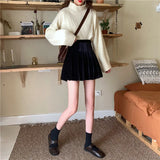 Nukty Gold Velvet Black Short Skirt Female Autumn and Winter Wear New High Waist Skirt All-match A-line Pleated Skirt