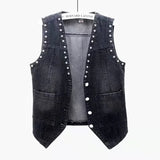 Nukty Fashion Lace Beaded Denim Vest Women Cardigan 2024 New Spring  Sleeveless Jacket Fashion Loose Vintage Jeans Waistcoat Tide