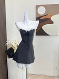 Women Summer Off Shoulder Mini Dress Sexy Elegant Vintage Fashion Party Club Sleeveless Grey Dress Female One Piece Frocks