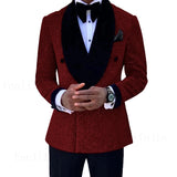 Nukty Luxury Red Glitter Suits Men Groom Wedding Tuxedo Double Breasted Blazer Formal Evening Party Prom Dress 2 Pieces Set