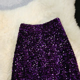 Nukty Autumn Winter Velvet High Waist Sequined Women's Wrap A-Line Skirts New Elegant Back Split Pencil Skirts Female