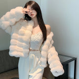 Nukty Winter Fashion Faux Fur Coat Women Korea Fashion Warm Feather Coats Cardigan Short Outercoat Lady Party Elegant Outfits New