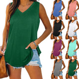 Nukty Womens Tank Tops V Neck Basic Solid Color Casual Flowy Summer Sleeveless