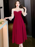 Nukty Satin Luxury Elegant Dress for Wedding Women Spring Autumn Long Sleeve Bodycon Dress Korean Vintage Party Dress