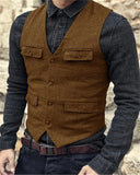 Nukty Suit Vest Brown Burgundy Herringbone Wool Tweed Vintage Steampunk Waistcoat Formal Business Vests for Men Wedding