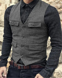 Nukty Suit Vest Brown Burgundy Herringbone Wool Tweed Vintage Steampunk Waistcoat Formal Business Vests for Men Wedding