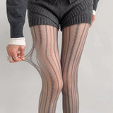 Nukty Hollowed Out Lace Tights Geometric Striped Patterned Fishnet Pantyhose for Women