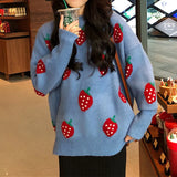 Nukty Cute Strawberry Sweater Women Soft Jacquard Knit Pullover Jumper Teen Girl Autumn Winter Outfit