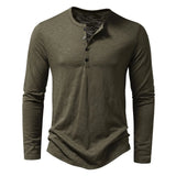 Nukty Men's Cotton Button Henley neck Shirt Long Sleeve Casual Button Solid color Fashion T-Shirts