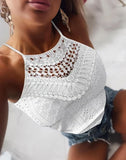 Nukty Women's Casual Slim Knitted Tank Top Summer Female Clothing New Fashion Women Jacquard Halter Lace Trim Sleeveless T-Shirt