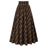 Nukty Women Skirts Leather High Waist Vintage Renaissance Swing Skirt Elastic Ankle Length Maxi Skirt Smocked Back Waistline Skirts