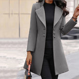 Nukty Solid Colo Slim Woolen Women's Coat Long Jacket Autumn Winter Fashion Korean Outerwear Black Coat Elegant Female Clothing