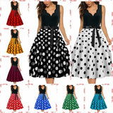 Nukty Womens Retro Summer Dresses Robe Vintage Pinup 1950s 60s Rockabilly Sexy V-Neck Polka Dot Print Party Dress Vestido S-3XL