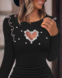 Nukty Autumn Winter Spring New Fashion Casual Sexy Dresses for Women Elegant Hollow Heart Beaded Ribbed Bodycon Dress